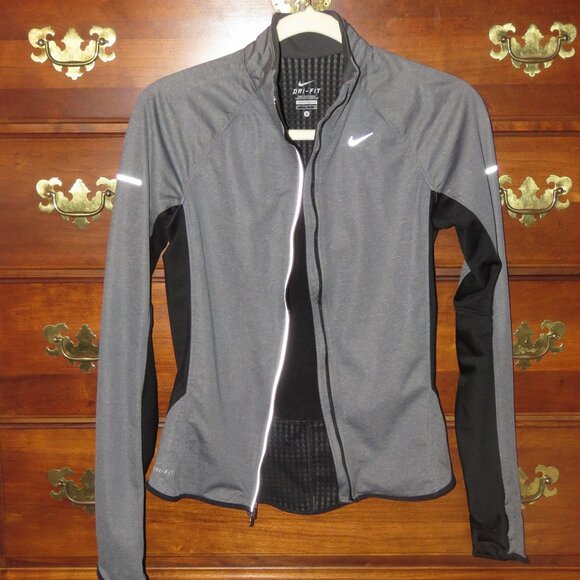 Nike Dri-Fit Sz Small Gray/Black Running Jacket Reflective Accents - Broken Zip - Picture 1 of 16